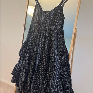 Rosebud Polka Dot Midi Dress Small Size %100 Cotton Spagetti Strap Pockets